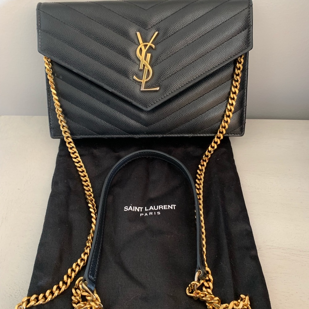 Saint Laurent Matelasse Monogram Wallet on Chain